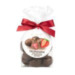 Truskawki liofilizowane w czekoladzie mlecznej w foliowej saszetce z kokardą