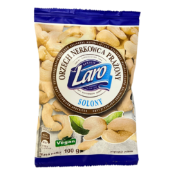 Orzechy nerkowca prażone solone w opakowaniu z symbolicznym zdjęciem