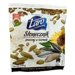 Słonecznik w karmelu w białym opakowaniu z symbolicznym zdjęciem produktu