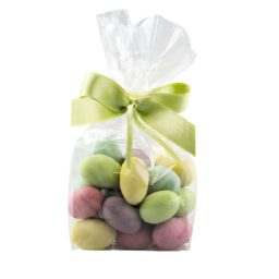 Migdały w czekoladzie białej naturalnie barwione w foliowej saszetce z kokardą