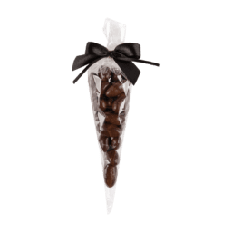 Migdały w czekoladzie deserowej w foliowym rożku z kokardą