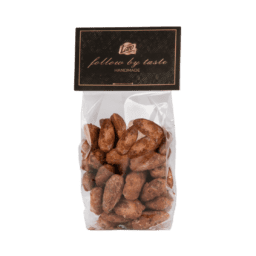 Migdały prażone w karmelu w foliowej saszetce z etykietką