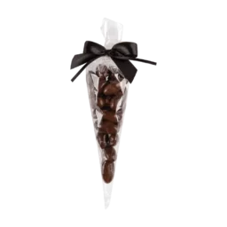 Skórki pomarańczy w czekoladzie deserowej w foliowym rożku z kokardą