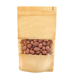 Migdały w czekoladzie białej w pudrze z czarnej porzeczki w opakowaniu strunowym z okienkiem