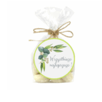 Migdały w czekoladzie białej z kokosem w foliowej saszetce z kokardą