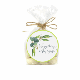 Migdały w czekoladzie białej z kokosem w foliowej saszetce z kokardą