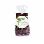 Migdały w czekoladzie deserowej w foliowej saszetce z kokardą i bilecikiem