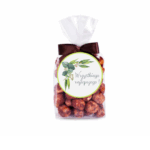 Orzechy laskowe prażone w karmelu o smaku kawy w saszetce z kokardką i kotylionem