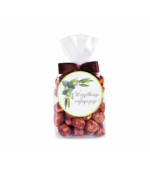 Orzechy laskowe prażone w karmelu o smaku kawy w saszetce z kokardką i kotylionem