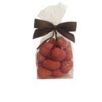 Truskawki liofilizowane w czekoladzie białej pudrowane truskawką w foliowej saszetce z kokardą i ze świątecznym bilecikiem