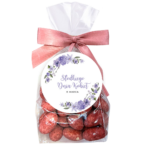 Migdaly w czekoladzie białej w pudrze z czarnej porzeczki liofilizowanej